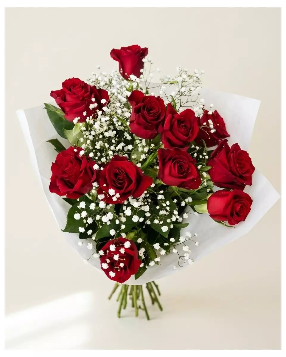 Bouquet de 11 Roses et Gypsophiles | Fleuriste Dakar