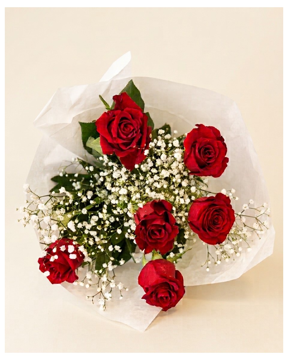 Bouquet de 5 Roses et Gypsophiles | Verttige