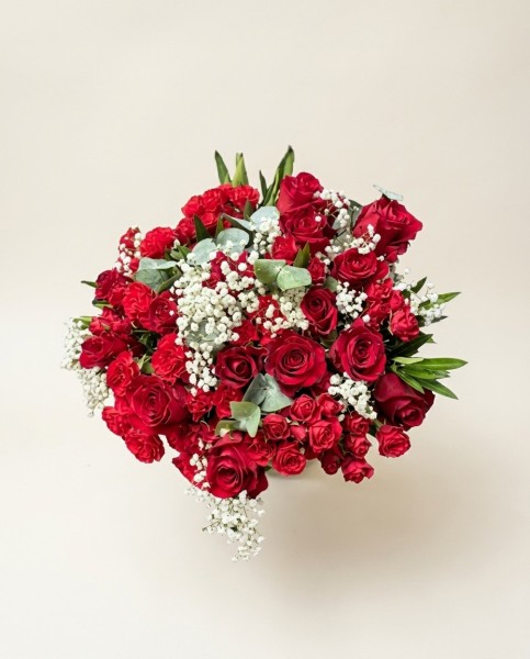 Bouquet de 25 Roses Rouges & Gypsophile | Verttige